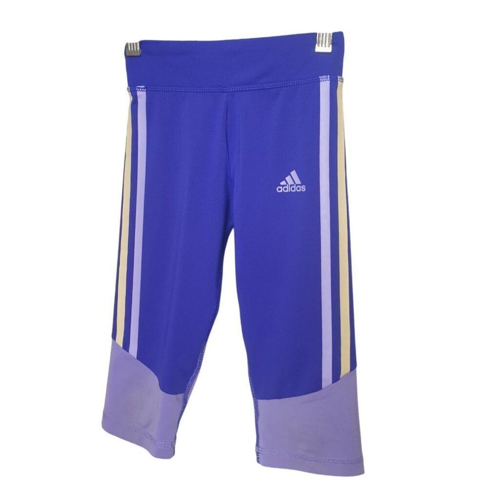 Adidas Girls Cropped Leggings Size 6 Purple/Light Purple Sportswear